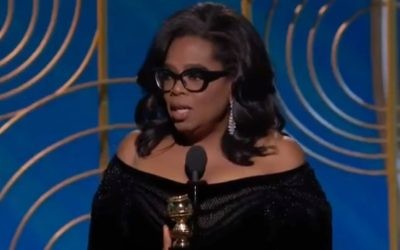 Oprah Winfrey giving her speech at the Golden Globes
