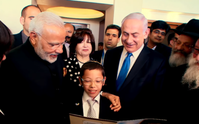 PM Netanyahu and Indian PM Modi meet with Moshe Holtzberg during the Indian leaders visit to the Jewish state in July 2017
