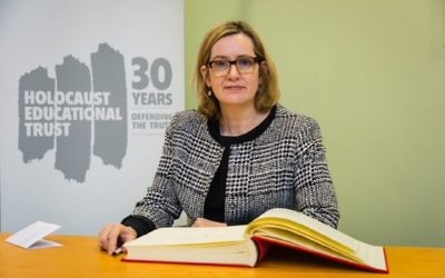 Rt Hon Amber Rudd MP signing HET Book of Commitment