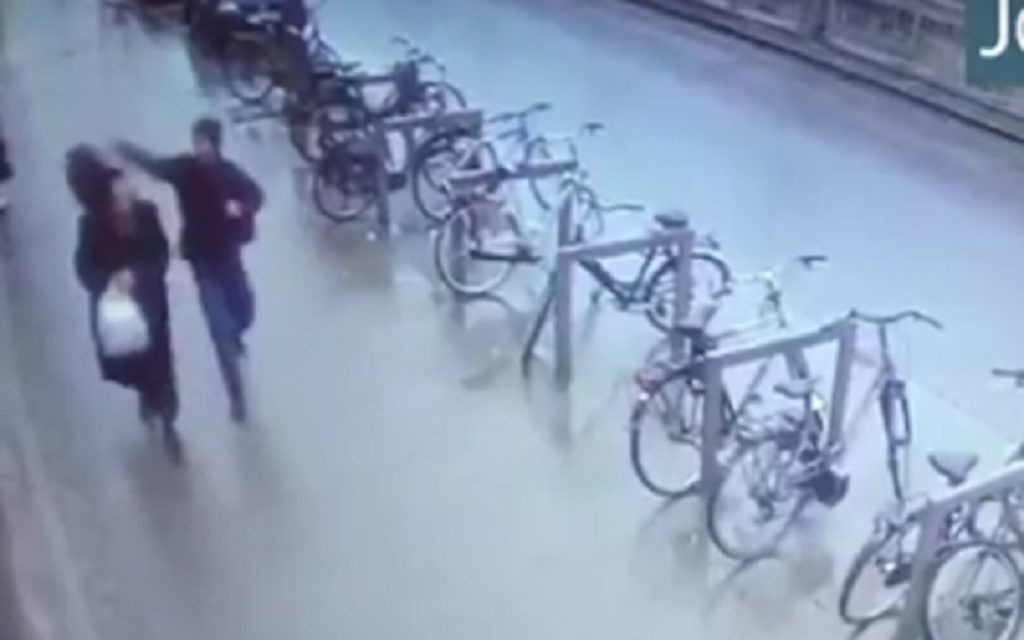 The man was caught on film destroying mezuzahs and knocking off the hat of an orthodox man