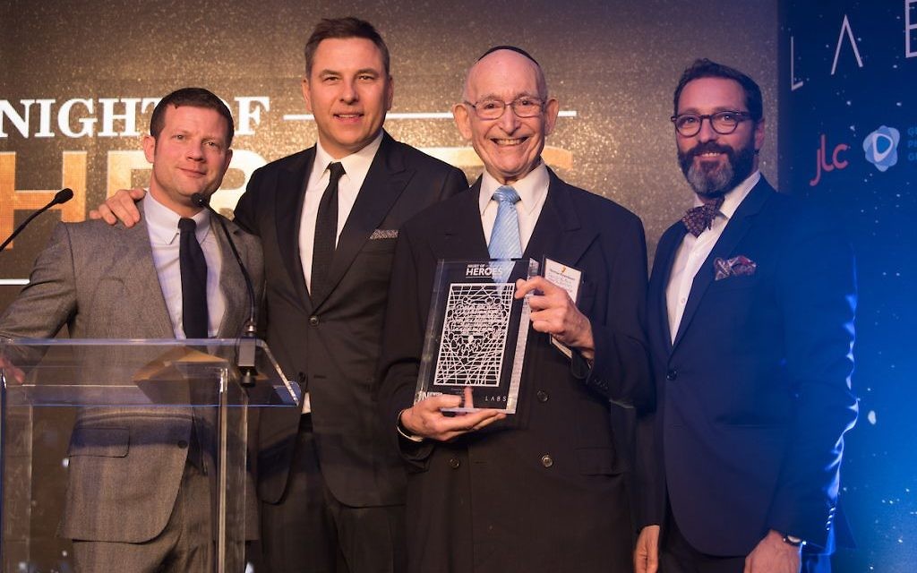Norman Rosenbaum, the Jewish News community hero at the Night Of Heroes (second right), with Dermot O'Leary (left), David Walliams (second left) & Doug Krikler (right). Norman was honoured for his tireless work donating 11 ambulances to   - Magen David Adom

Credit: Blake Ezra Photography