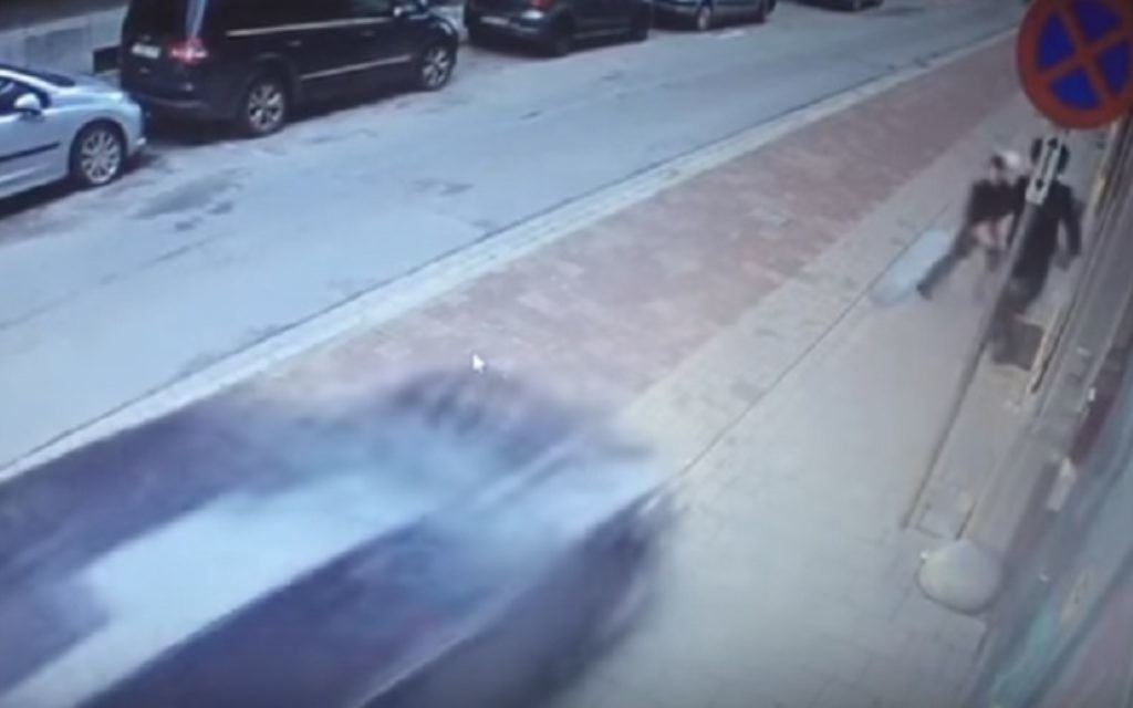 CCTV footage caught the car swerve towards the father and son