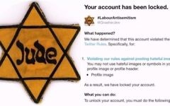 Message posted on line by Campaign Against Antisemitism, revealing that GnasherJew had been locked out from the social media site Message posted on line by Campaign Against Antisemitism, revealing that GnasherJew had been locked out from the social media site