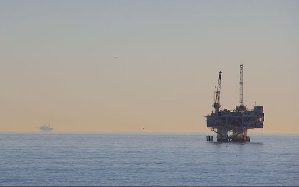 An oil rig in the ocean