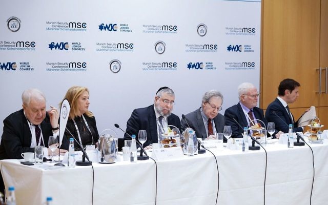 Left to right at the conference: Sergey Kislyak , Mrs. Tzipi Livni, Chief Rabbi Pinchas Goldschmidt, Mr. Steven Erlanger, Mr. Amos Gilead, and Mr. Ronen Bergman