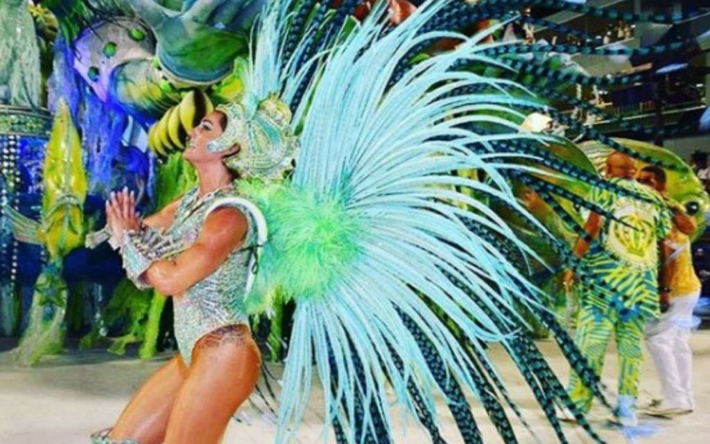 Samantha Mortner Flores in carnival outfit. 

Credit: @samanthaflores on Instagram