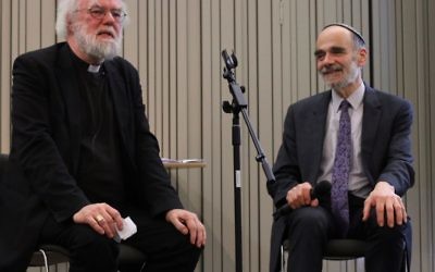 Former Archbishop of Canterbury Dr Rowan Williams in conversation with Senior Masorti Rabbi Dr Jonathan Wittenberg at the launch of the Eco Synagogue