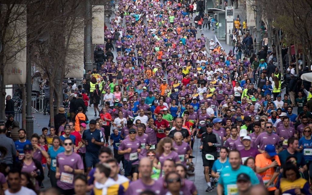 Thousands of runners take part in the 2018 international Jerusalem Marathon on March 9, 2018. Photo by: JINIPIX
