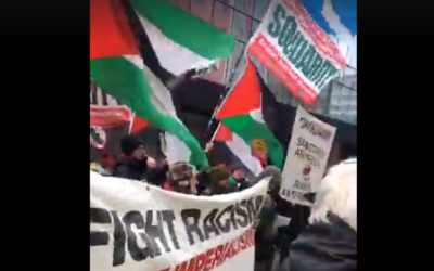 Screenshot from a video showing pro-Palestine demonstrators at the 'Stand Up To Racism March'