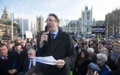 Jonathan Goldstein addresses the large crowd in Parliament Square at the #EnoughIsEnough demo

Credit Marc Morris