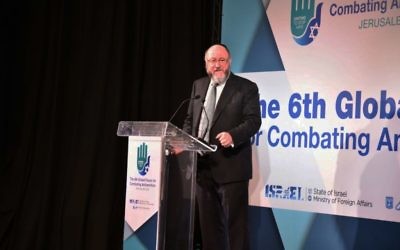 Chief Rabbi Ephraim Mirvis speaking at the 6th Global Forum for Combating Antisemitism