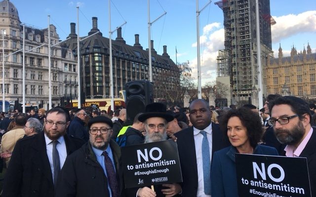 David Lammy (third from the left) alongside members of the Stamford Hill Jewish community he represents, during Monday's #EnoughIsEnough demo