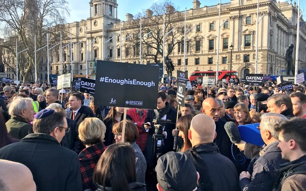 Enough is Enough demonstrators hold up signs against Labour antisemitism in March 2018.