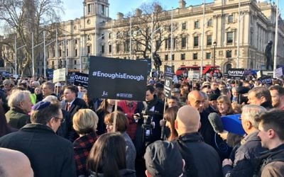 Enough is Enough demonstrators hold up signs against Labour antisemitism in March 2018.