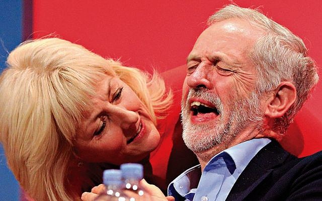 Labour leader Jeremy Corbyn laughs next to Jennie Formby at last year's conference in Brighton.