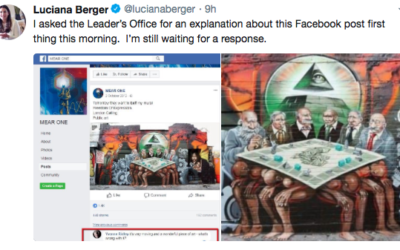 Screenshot of the Facebook page Jeremy Corbyn commented on - featuring the anti-Semitic mural 

Source: Luciana Berger on Twitter