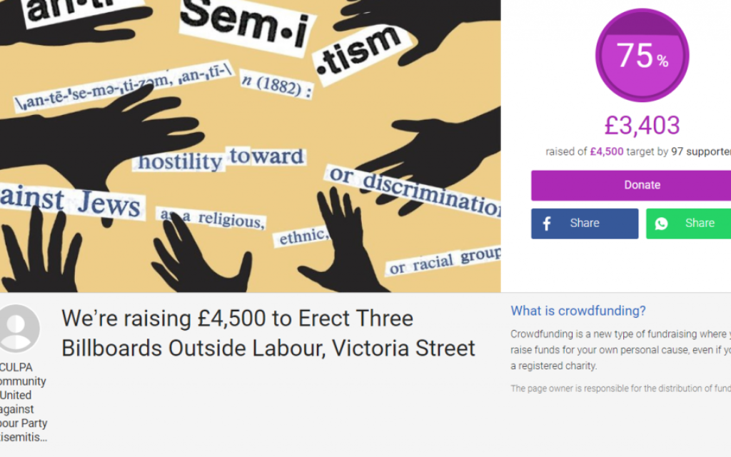 Screenshot of the appeal page. 75 percent of the target has so far been completed