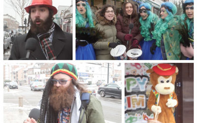 In dress up, Purim revellers in Golders Green pictured during Jewish News 2018 video for the festival!