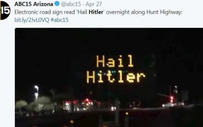 Picture of the electronic sign reading 'hail Hitler'

Credit: Screen shot Twitter