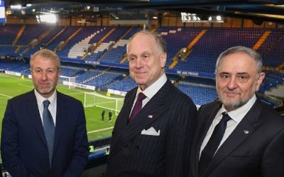 Chelsea FC owner Roman Abramovich, WJC President Ronald Lauder and WJC CEO Robert Singer. Picture: Shahar Azran