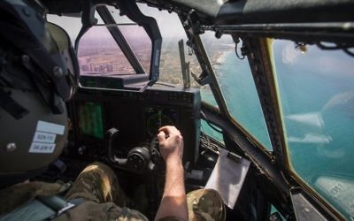 View over the Israeli coast from an RAF plane which took part in a flyover over Tel Aviv to mark Israel's 70th birthday 

Credit: @UKinIsrael on Twitter