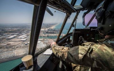 View over the Israeli coast from an RAF plane which took part in a flyover in Tel Aviv to mark Israel's 70th birthday 

Credit: @UKinIsrael on Twitter