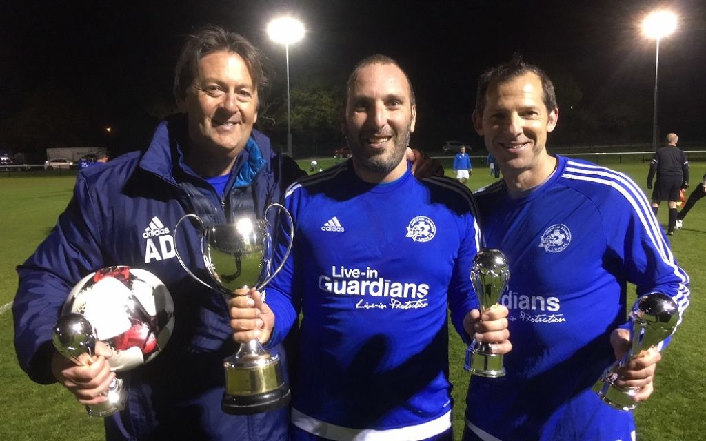 Lions manager Arthur Duke with goalscorers Hadley Silver and Darren Dryer