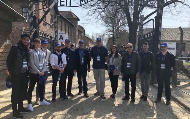 The Chelsea FC delegation at the gates of Auschwitz I