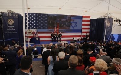Presentation of colours by U.S Marines and singing of the U.S national anthem during the opening ceremony of the new US embassy in Jerusalem, Monday, May 14, 2018.  

(AP Photo/Sebastian Scheiner)