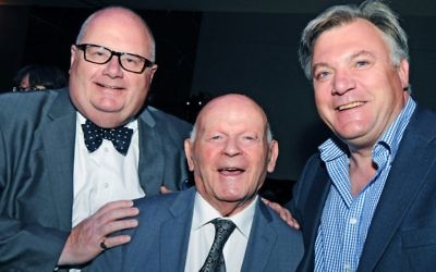 Holocaust survivor Ben Helfgott with new co-chairs of the UK Holocaust Memorial Foundation, Sir Eric Pickles (left) and Ed Balls (right) 

Photo: John Rifkin