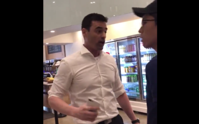 Aaron Schlossberg, in the white shirt, delivered a racist rant that went viral. (Screenshot from Twitter)