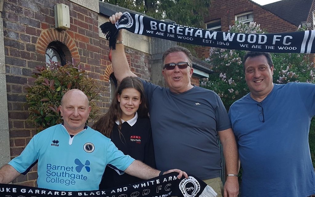 Radlett Reform Synagogue members Phil Lyons, Georgia Lerner, Darren Lerner and Laurence Turner will be at Wembley to support Boreham Wood