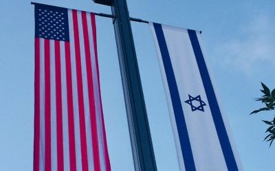 Israeli and American flags adorned lamp-posts around Jerusalem