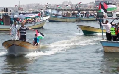 Screenshot from Youtube of Palestinian boats setting sail trying to break Israel's blockade  in May 2018