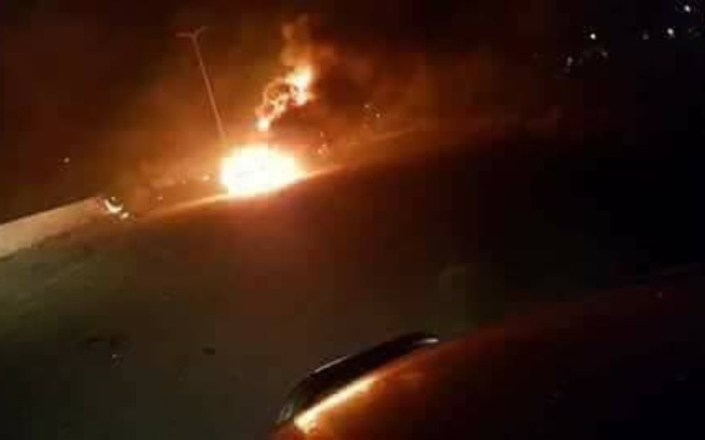 Screenshot of a video showing reported Israeli strikes against sites in Syria in May 2018.