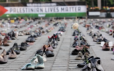 Thousands of shoes placed in Brussels to remember Palestinians who have been killed. Source: Screenshot from Youtube