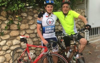 Paul Alexander, 80, and his grandson Daniel, 14, who are both taking part in a commemorative cycle ride from Berlin to London to mark 80 years since the Kindertransport evacuation effort. Photo credit: World Jewish Relief/PA Wire