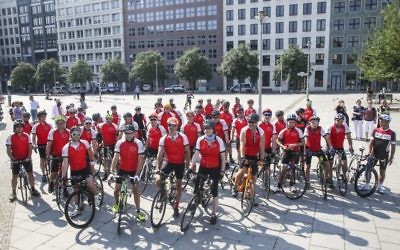 Cyclists at Friedrichstrasse Station in Berlin, Germany, before they begin their commemorative ride retracing the journey of 10,000 children who were rescued from Nazi Europe on the Kindertransport 80 years ago. 

Photo credit: World Jewish Relief /PA Wire