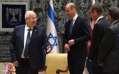 The Duke of Cambridge during his audience with Israeli President Reuven Rivlin at his official residence in Jerusalem, Israel, 

Photo credit: Joe Giddens/PA Wire