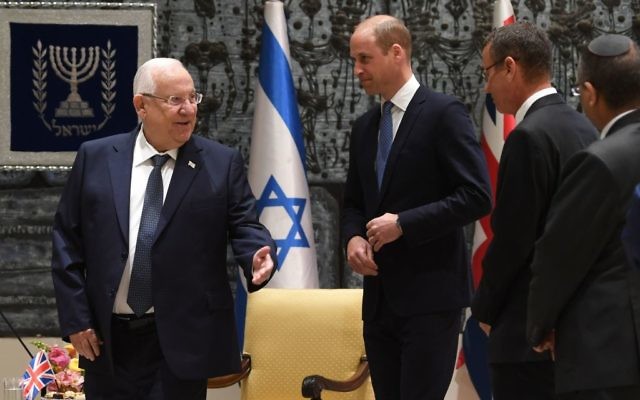 The Duke of Cambridge during his audience with Israeli President Reuven Rivlin at his official residence in Jerusalem, Israel, 

Photo credit: Joe Giddens/PA Wire