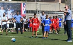 The Duke of Cambridge attends a session at the Equaliser football programme, Jaffa, Tel Aviv, Israel, with Jewish and Arab-Israeli children.
Photo credit: Joe Giddens/PA Wire The Duke of Cambridge attends a session at the Equaliser football programme, Jaffa, Tel Aviv, Israel, with Jewish and Arab-Israeli children.
Photo credit: Joe Giddens/PA Wire