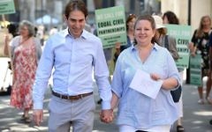 Rebecca Steinfeld and Charles Keidan outside the Supreme Court in London, 

 Photo credit: Kirsty O'Connor/PA Wire