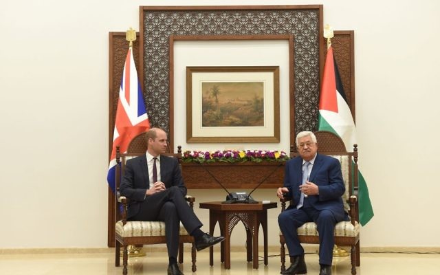 The Duke of Cambridge meets Palestinian Authority President Mahmoud Abbas in the Office of the President, in Ramallah in the West Bank

Photo credit: Joe Giddens/PA Wire