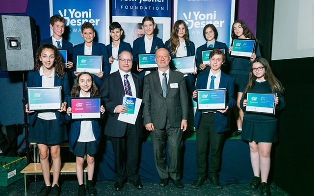 Award recipients from JFS and new Board of Deputies Vice President Edwin Shuker, who presented the students with their certificates