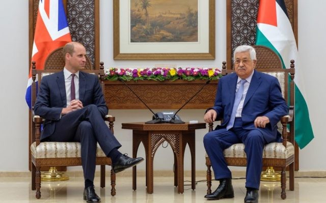 Palestinian President Mahmoud Abbas sits down with the Duke of Cambridge, Prince William