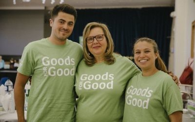Roz Bluestone with volunteers Adam and Mia raising funds with 'Goods for Good'