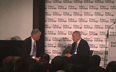 Benjamin Netanyahu speaking at Policy Exchange, where he spoke about the end of the Iran nuclear deal