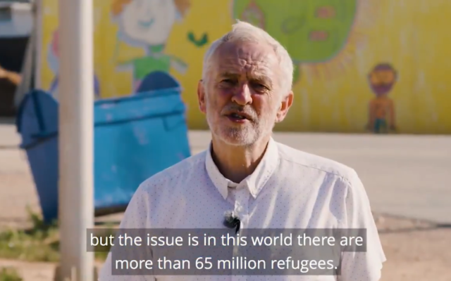 Screenshot from Jeremy Corbyn's video from a refugee camp in Jordan