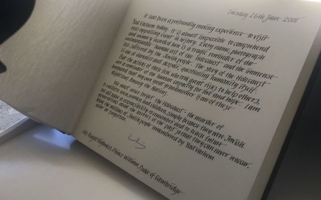 Prince William's message in Yad Vashem's book
