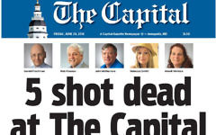 The Capital Gazette 's front page features five victims, including Gerald, first on the left